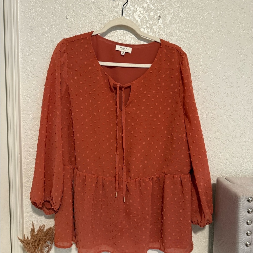 Skies Are Blue Orange Tie Front Relaxed Blouse